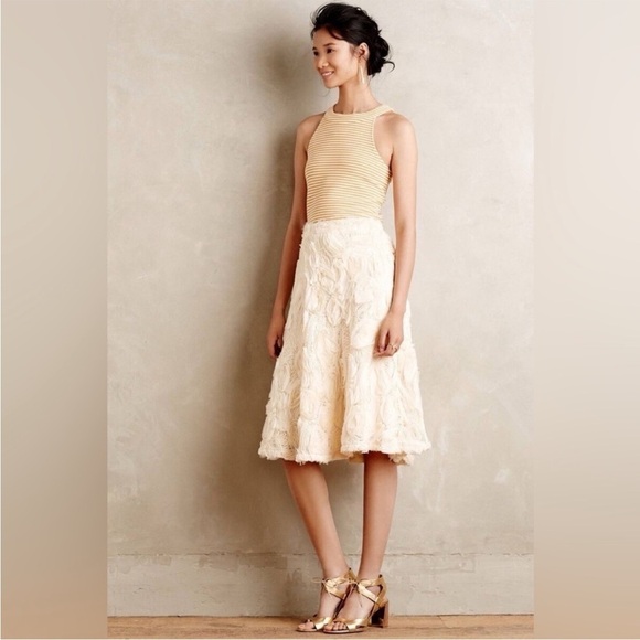 Anthropologie HD in Paris Petaluma A-Line Skirt Ruffled Rosette Cream 6 - Picture 7 of 10